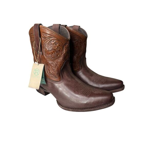 Roper Shoes - Roper NEW Dusty Tooled Ankle Snip Short Cowboy Boots Women’s Size 10 Brown